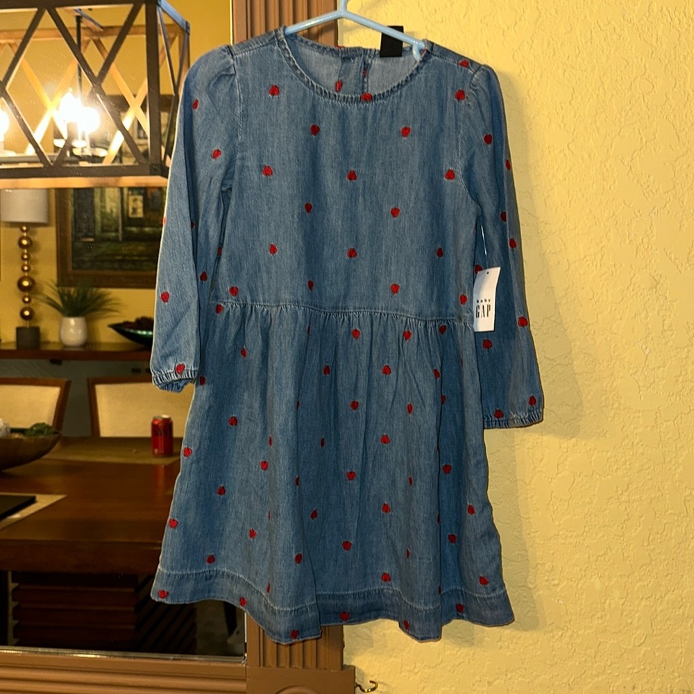 Baby gap long sleeve denim with hearts dress